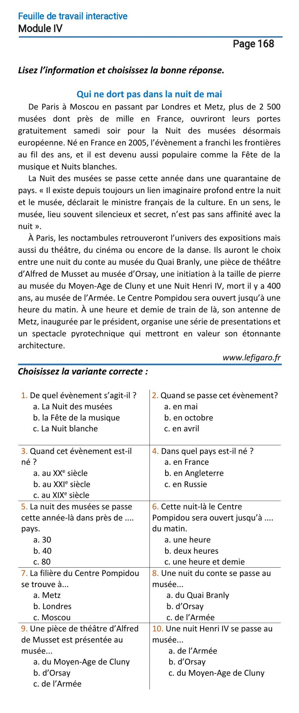 Le français-10-Module 4-Page 168 Le français-10-Module 4-Page 168