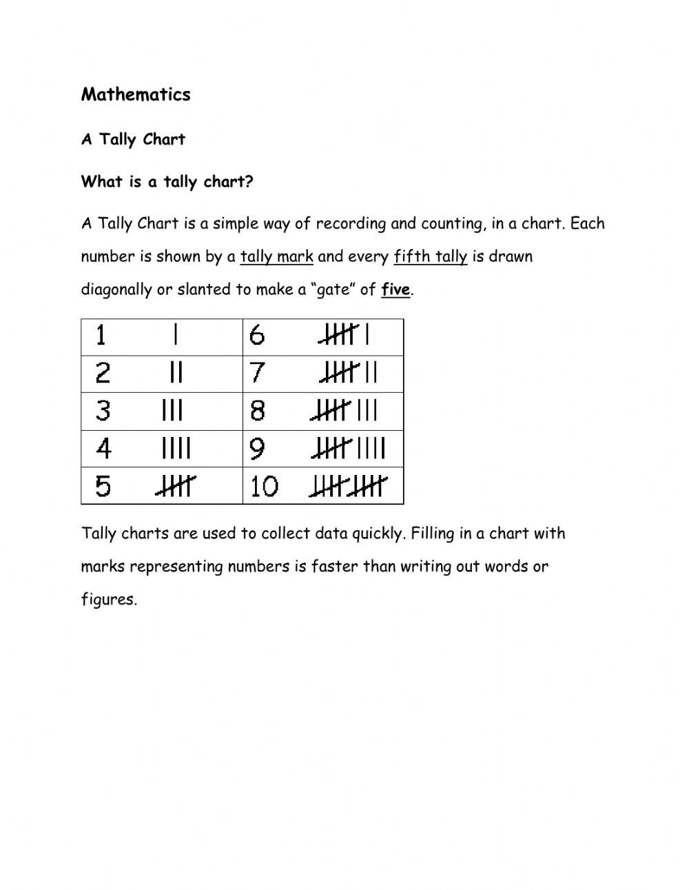 Tally marks exercise | Live Worksheets