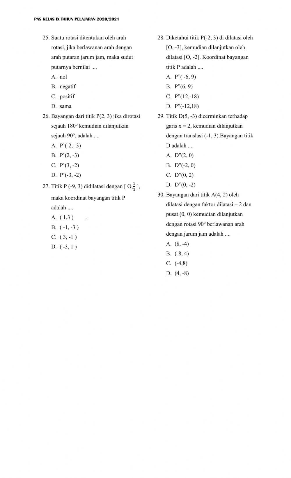 Pas matematka kelas 9
