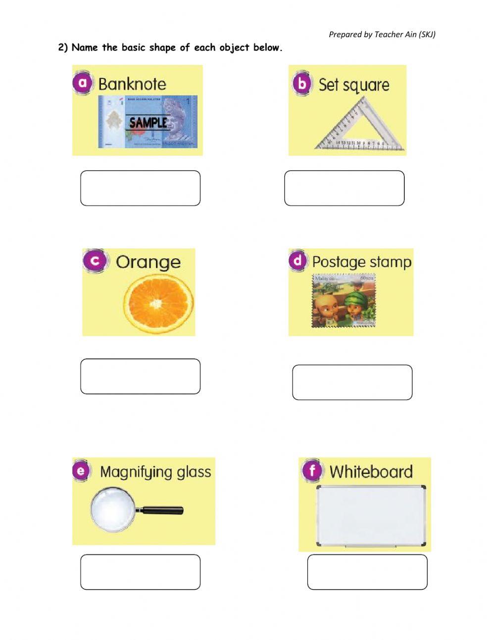 Basic shapes Science Year 1