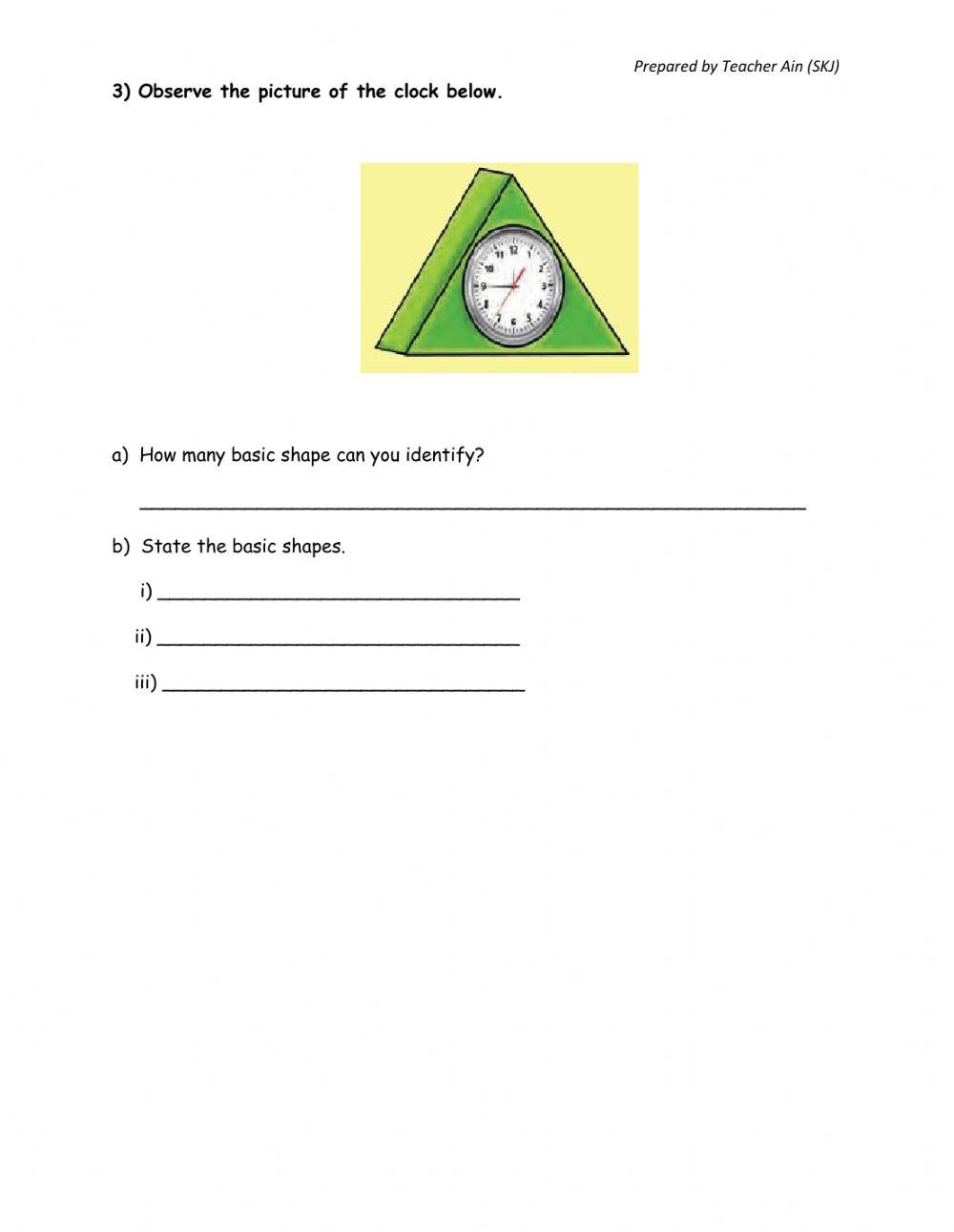 Basic shapes Science Year 1