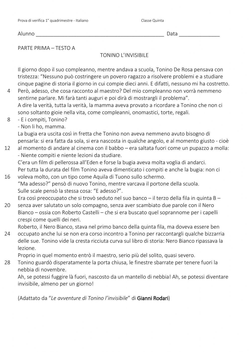 Verifica italiano 1 quadrimestre