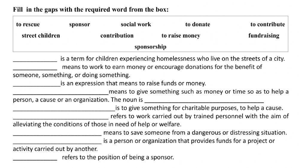 Charity. Vocabulary