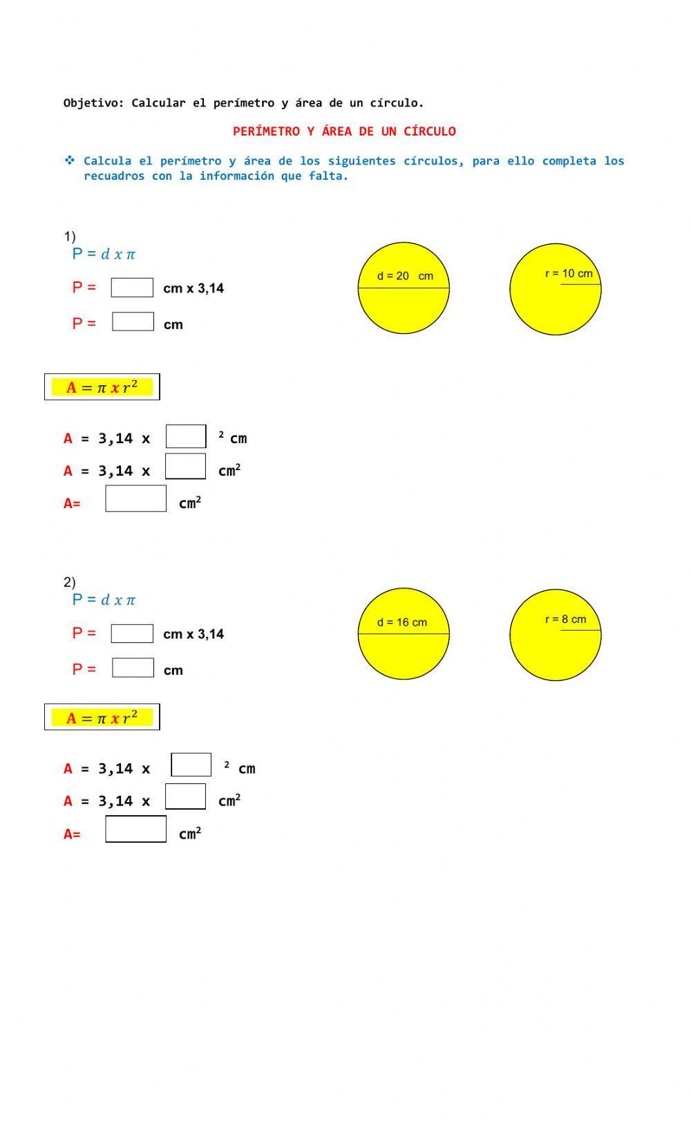 Perímetro y área de un círculo