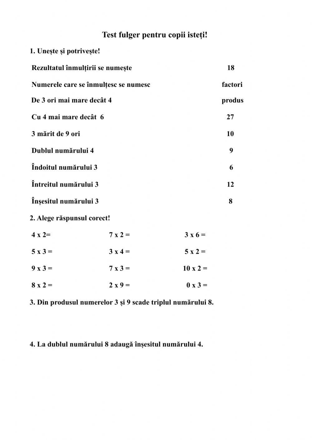 Înmulțirea cu 2,3,4