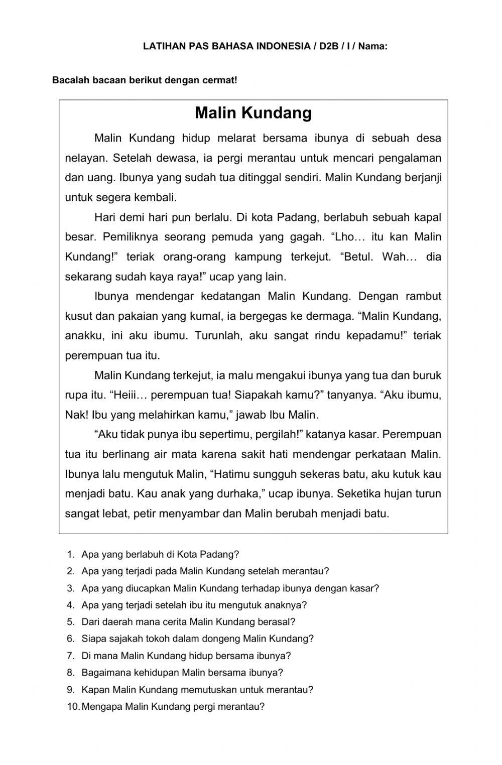 Latihan PAS Bahasa Indonesia