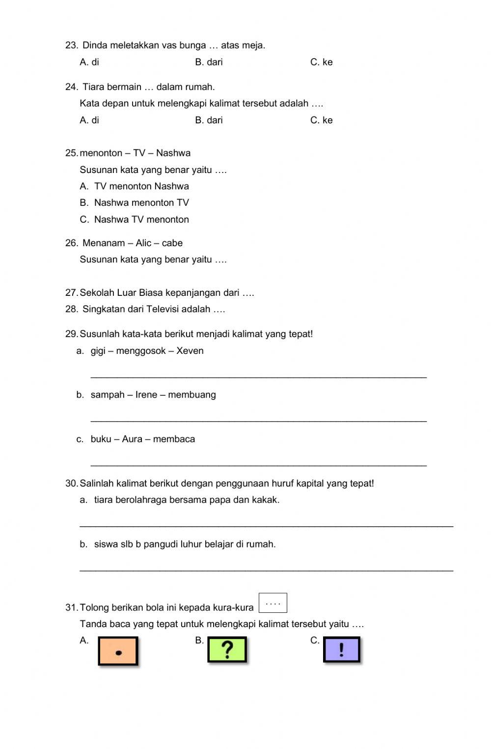 Latihan PAS Bahasa Indonesia