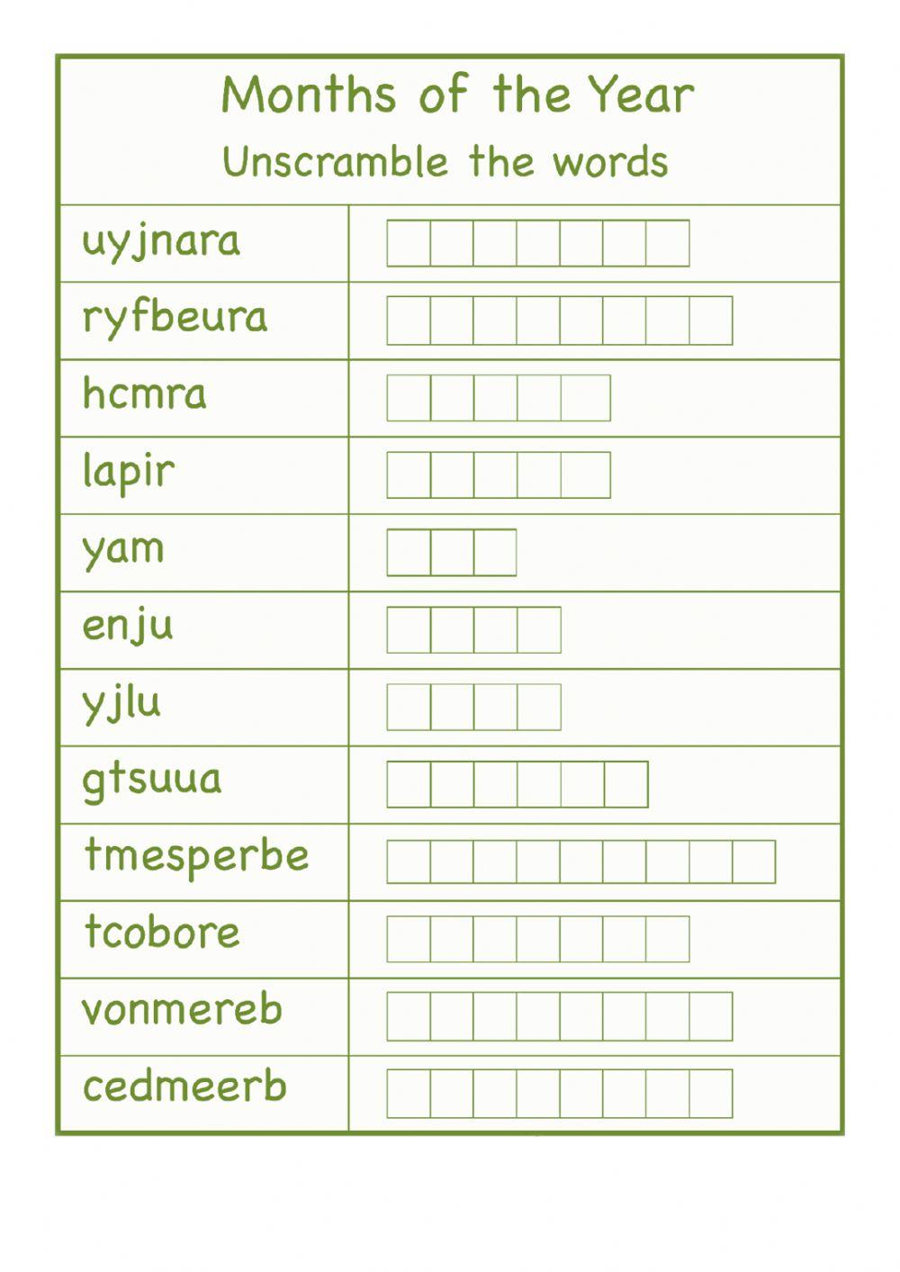 Months and days activity | Live Worksheets