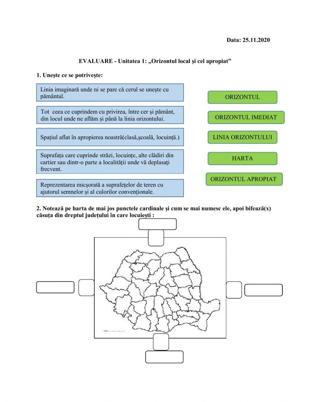 Evaluare - Orizontul local și cel apropiat