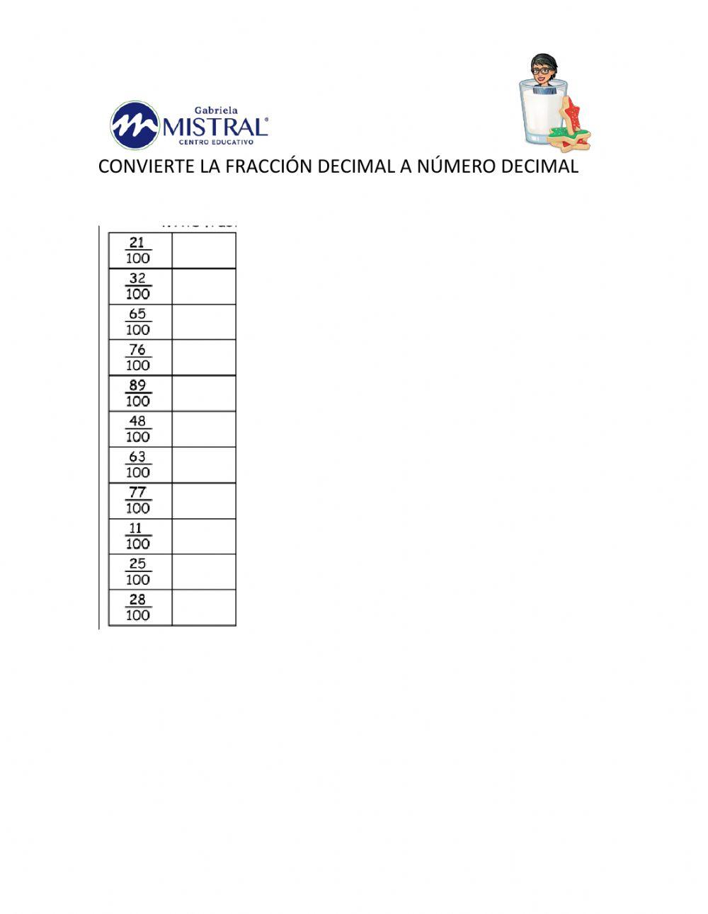 Fracción decimal a número decimal