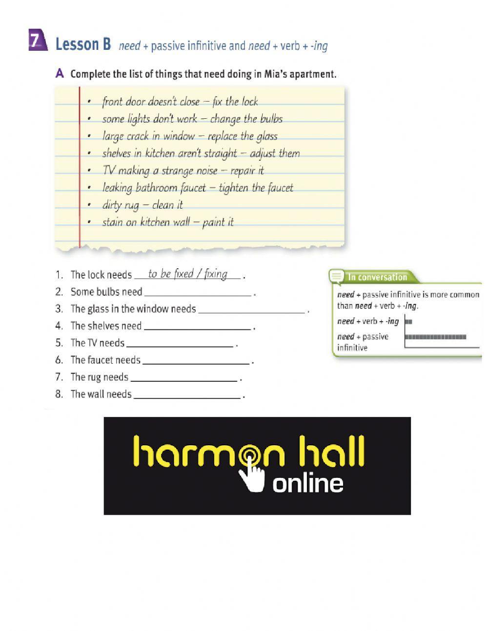 Need + passive need +verb-ing