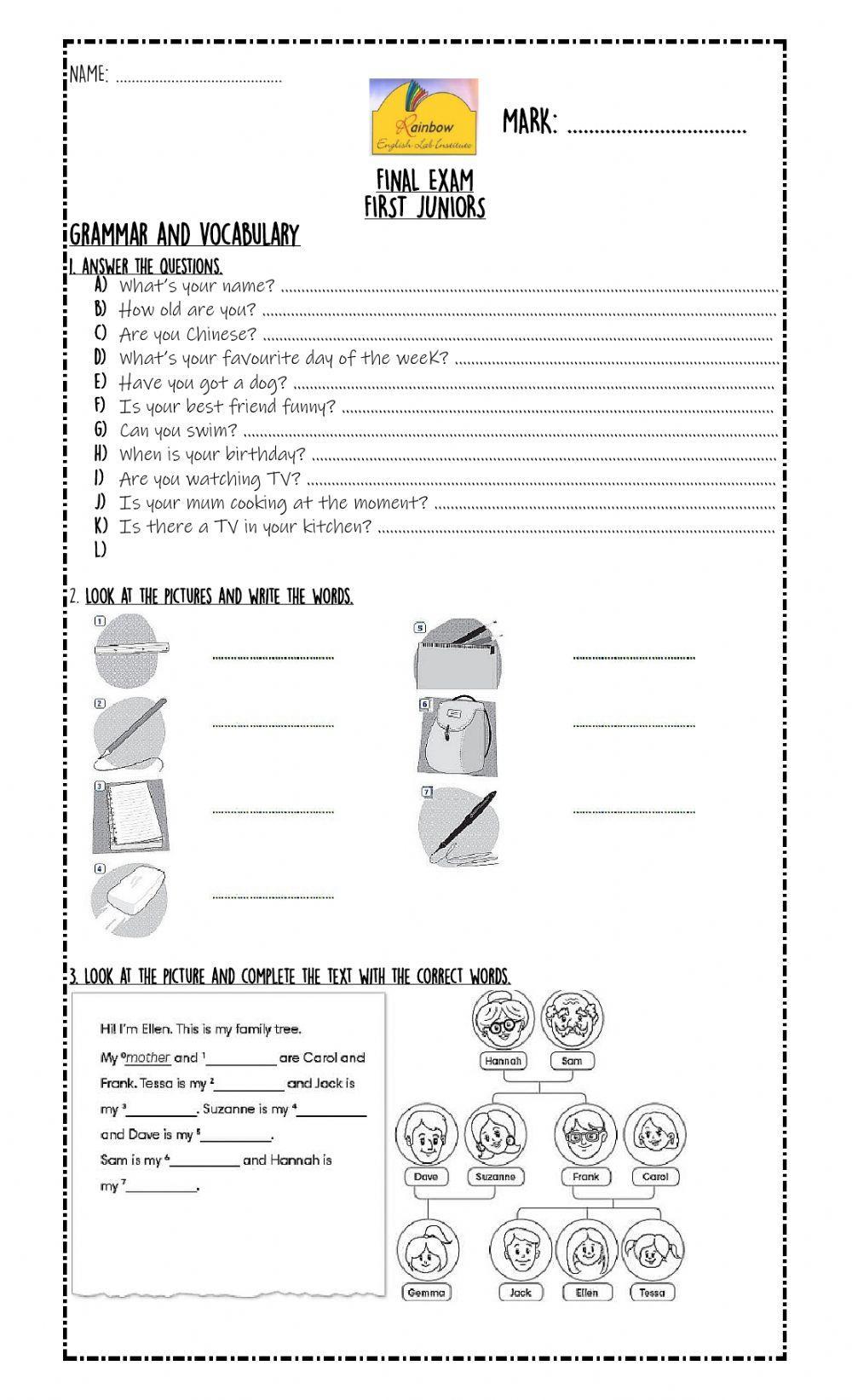 Final exam 1st jrs grammar