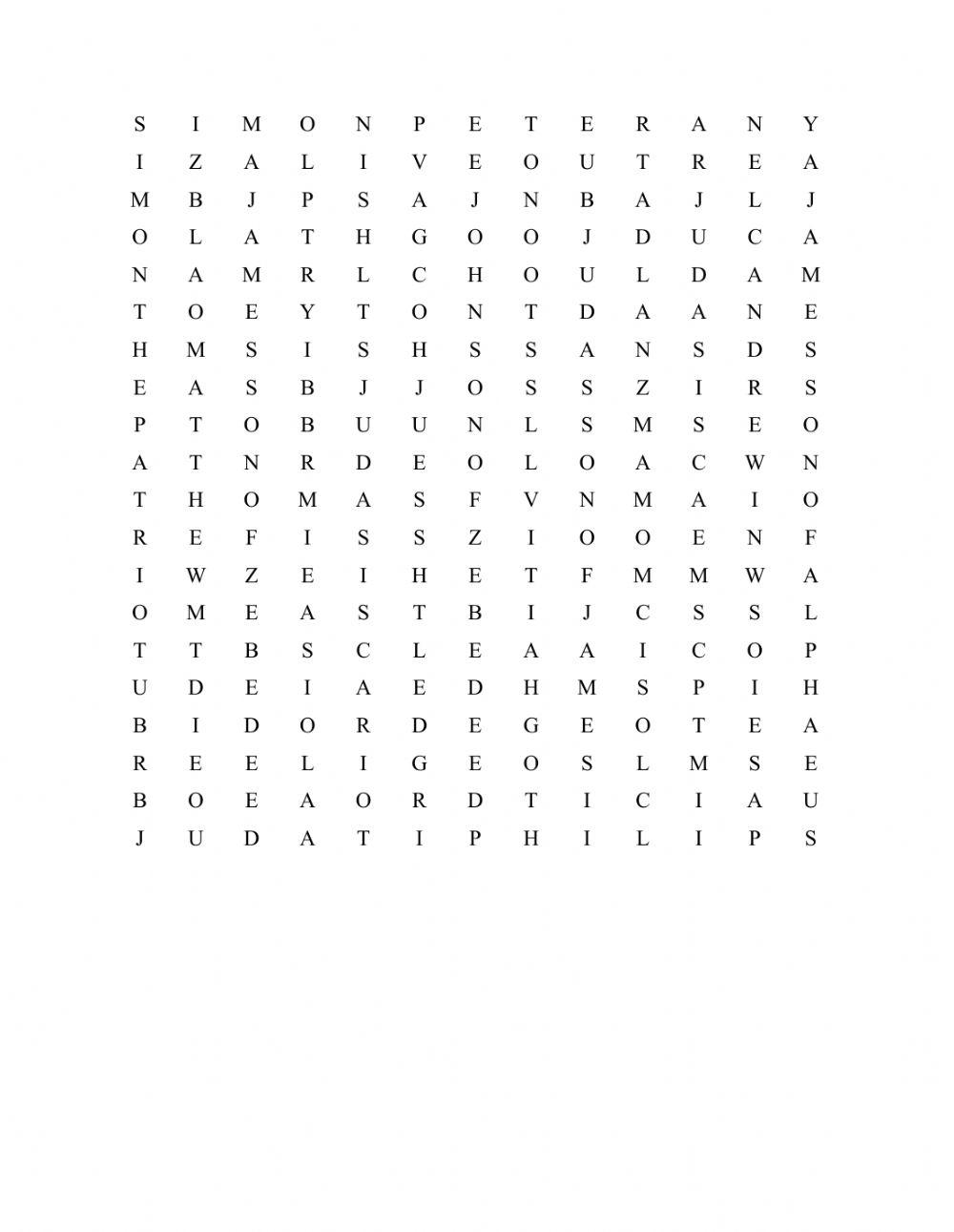 Jesus Chooses Twelve Apostles Word Search Puzzle