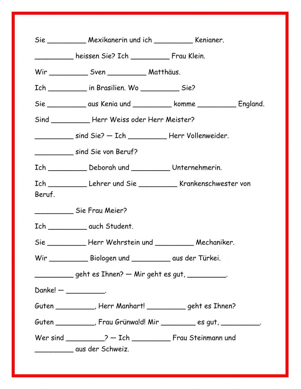 Deutsch A1 - Wiederholung 1 - sein-kommen-sprechen-wohnen-lernen-heissen