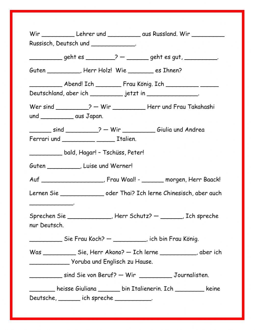 Deutsch A1 - Wiederholung 1 - sein-kommen-sprechen-wohnen-lernen-heissen