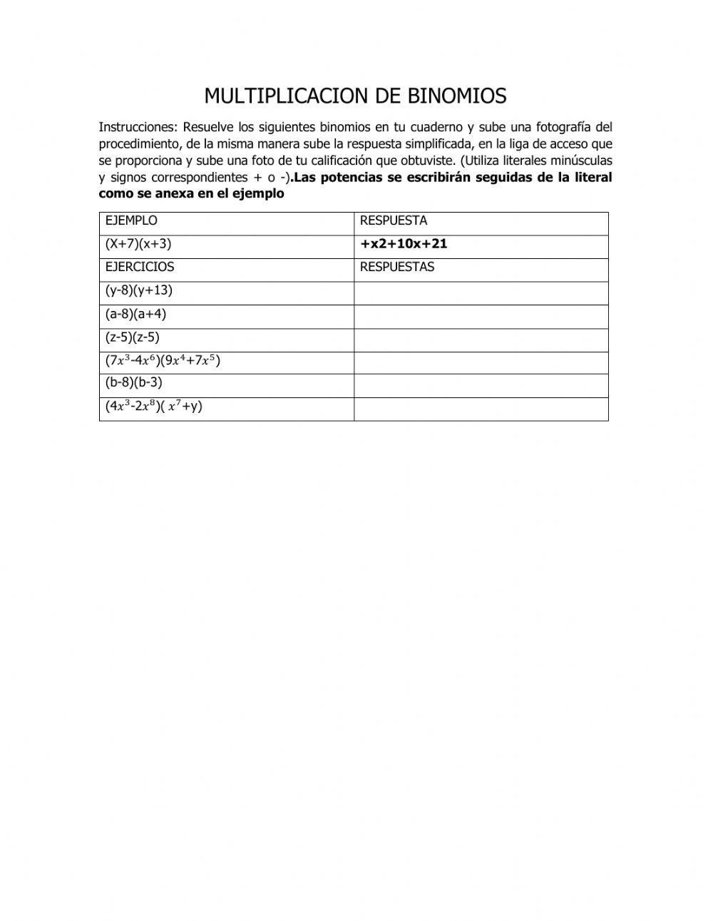 Multiplicacion de binomios