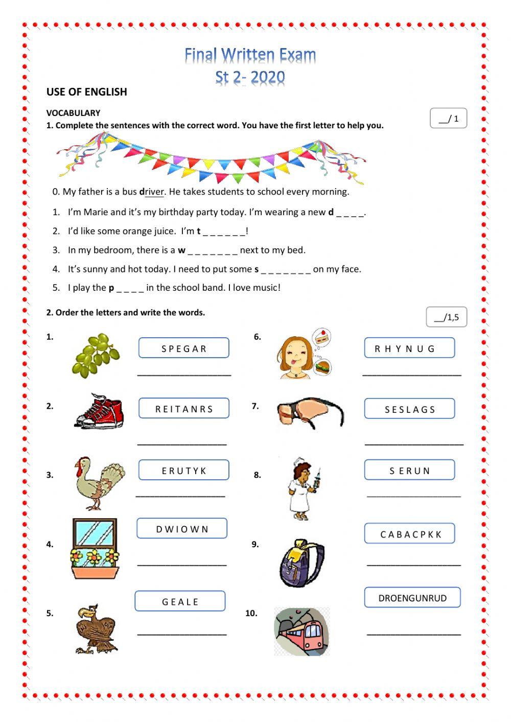 Use of English- St 2 Final Exam 2020-2