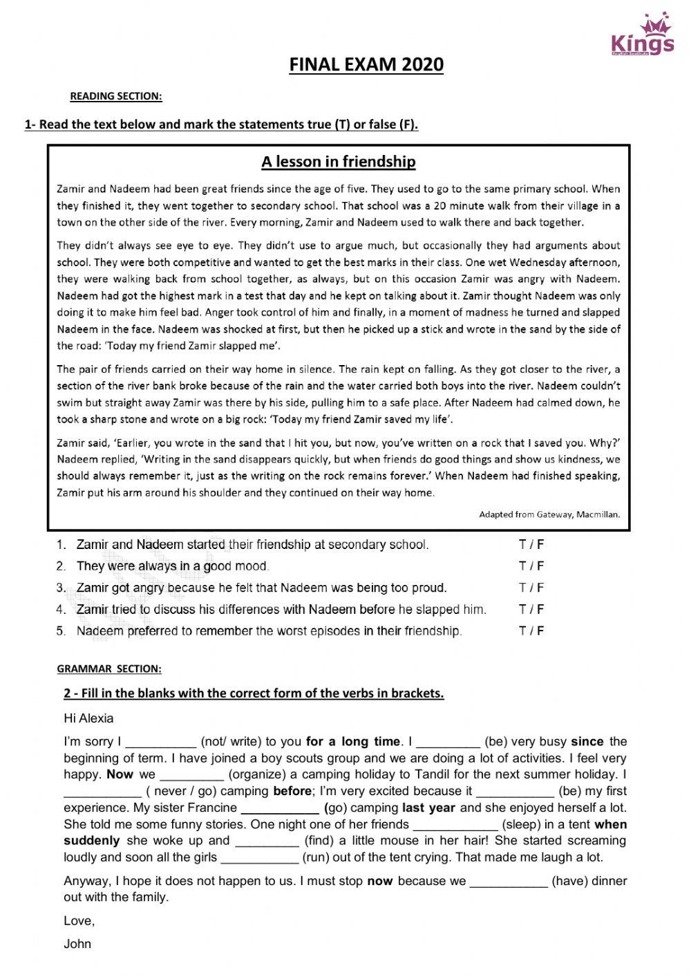 TEENS - final exam (Wednesday 2nd, 2020)