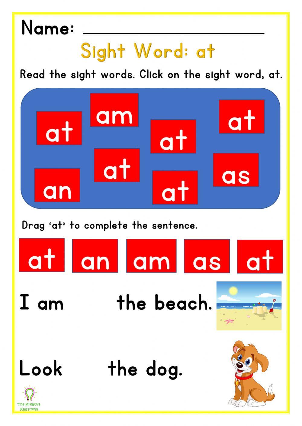 Sight word: at Sight word: at