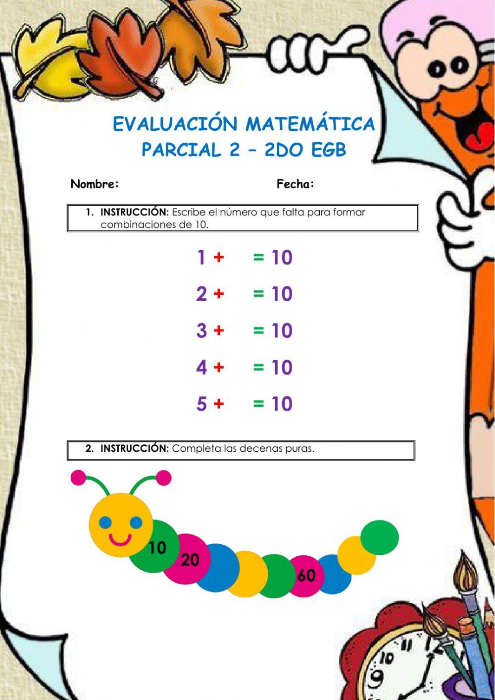 Evaluación Matemática 2do EGB Parcial 2