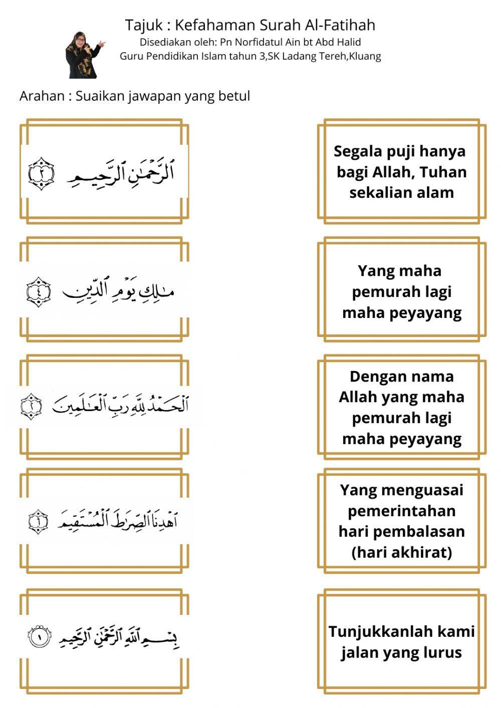 Kefahaman surah al fatihah interactive worksheet Live Worksheets