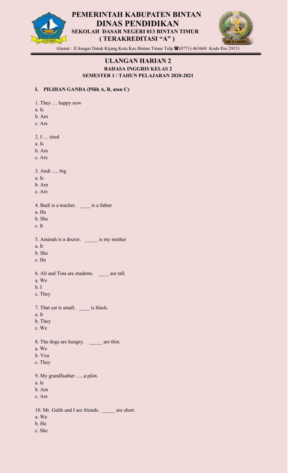 Ulangan harian 2 kls 2 (25-11-20)