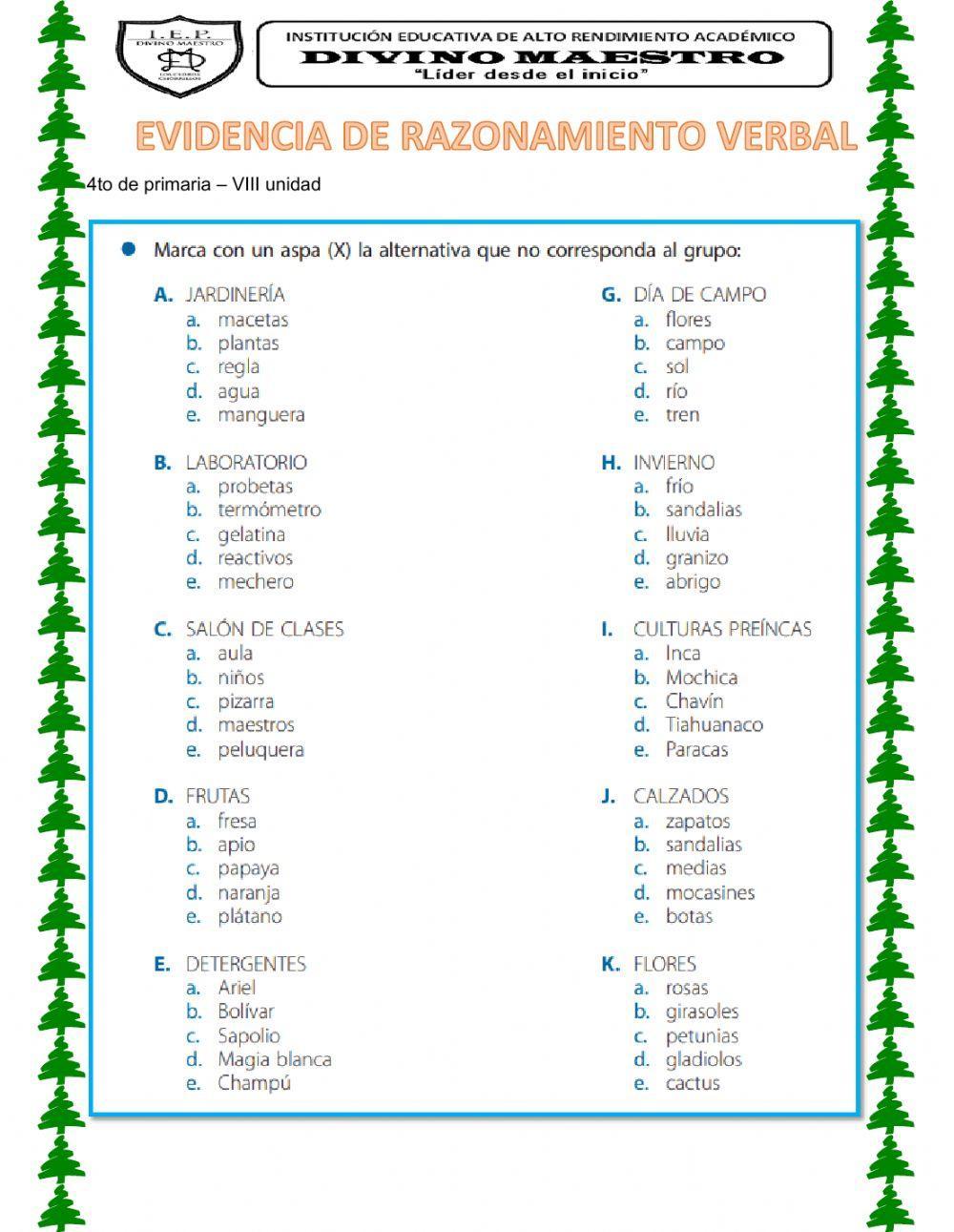 Evidencia de Razonamiento verbal
