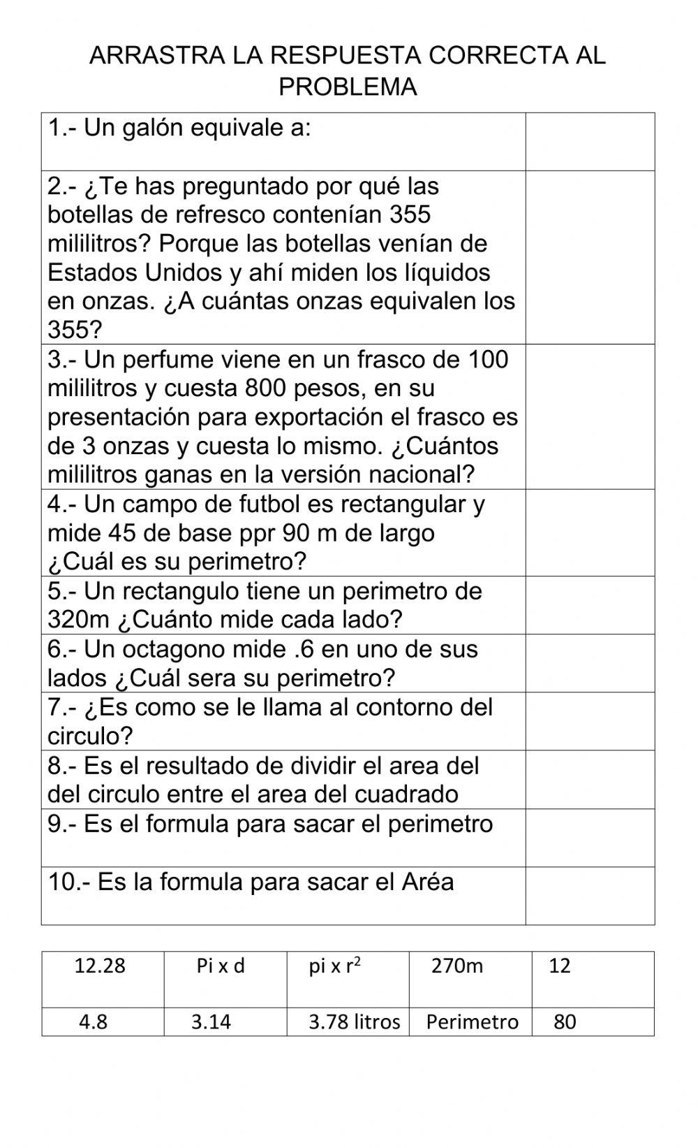 Sistema ingles área y perm del circulo