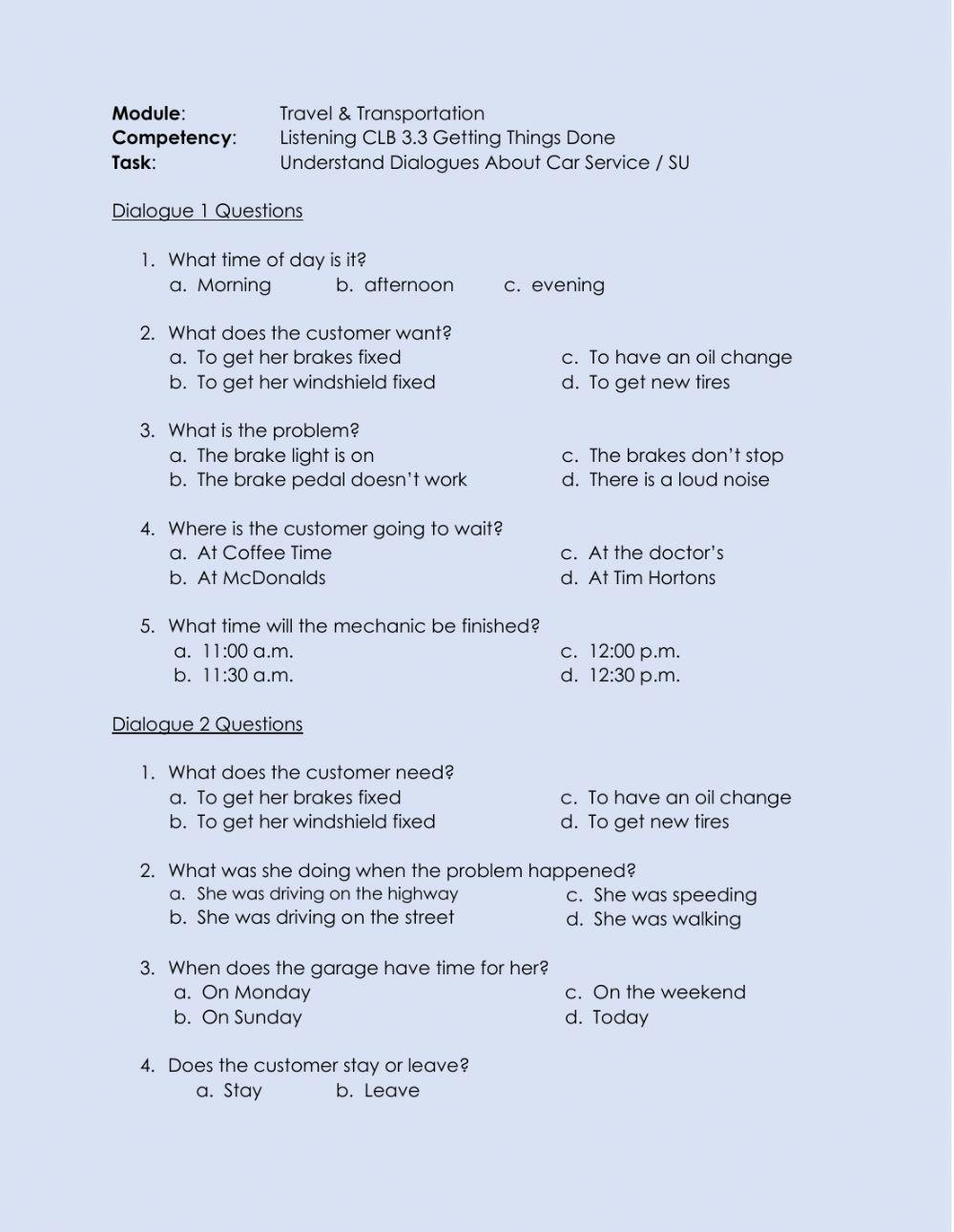 Listening CLB 3.3 GTD - Understand Car Repair Dialogue (1)