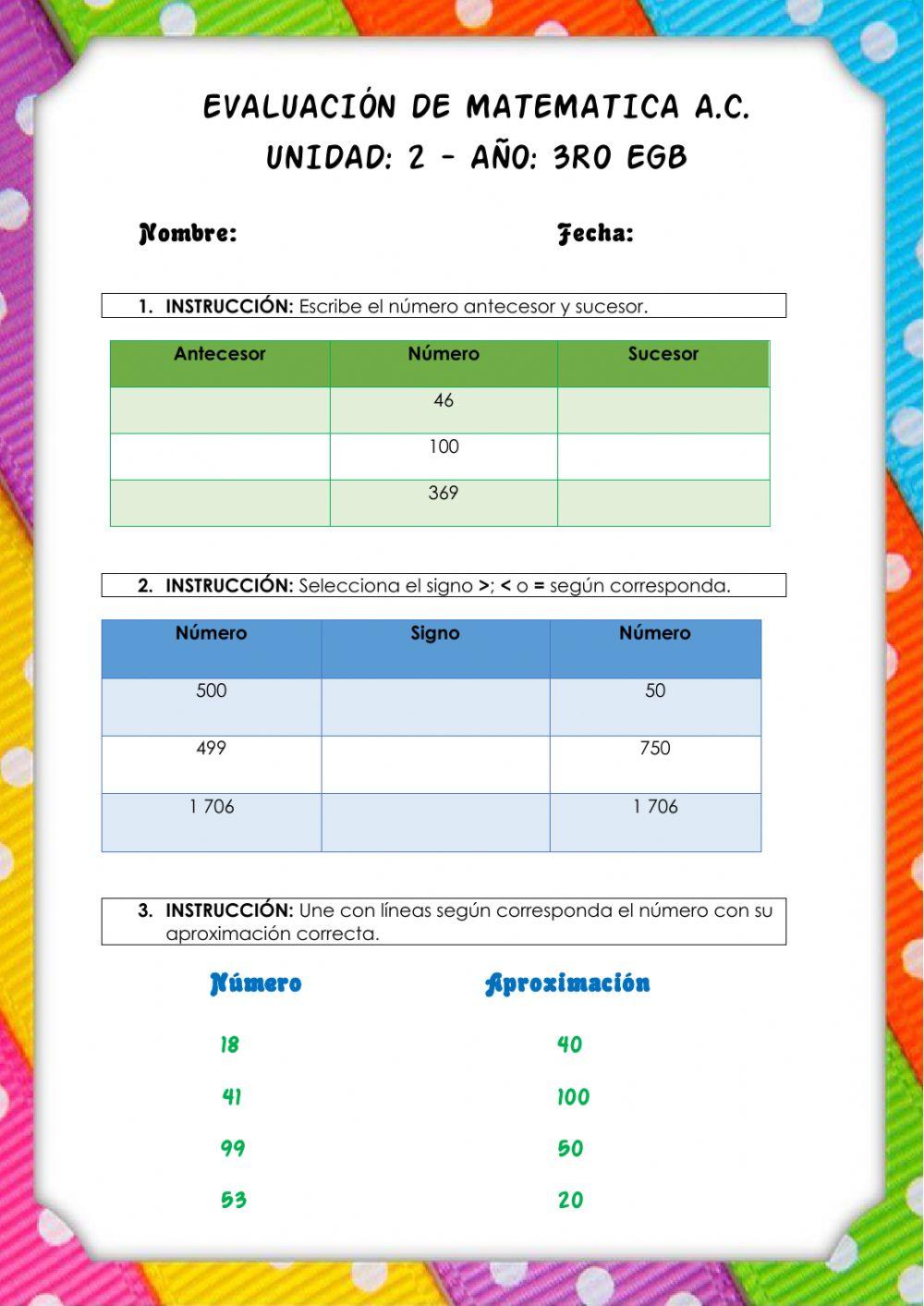 Evaluación Matemática 3ro - Parcial 2 AC