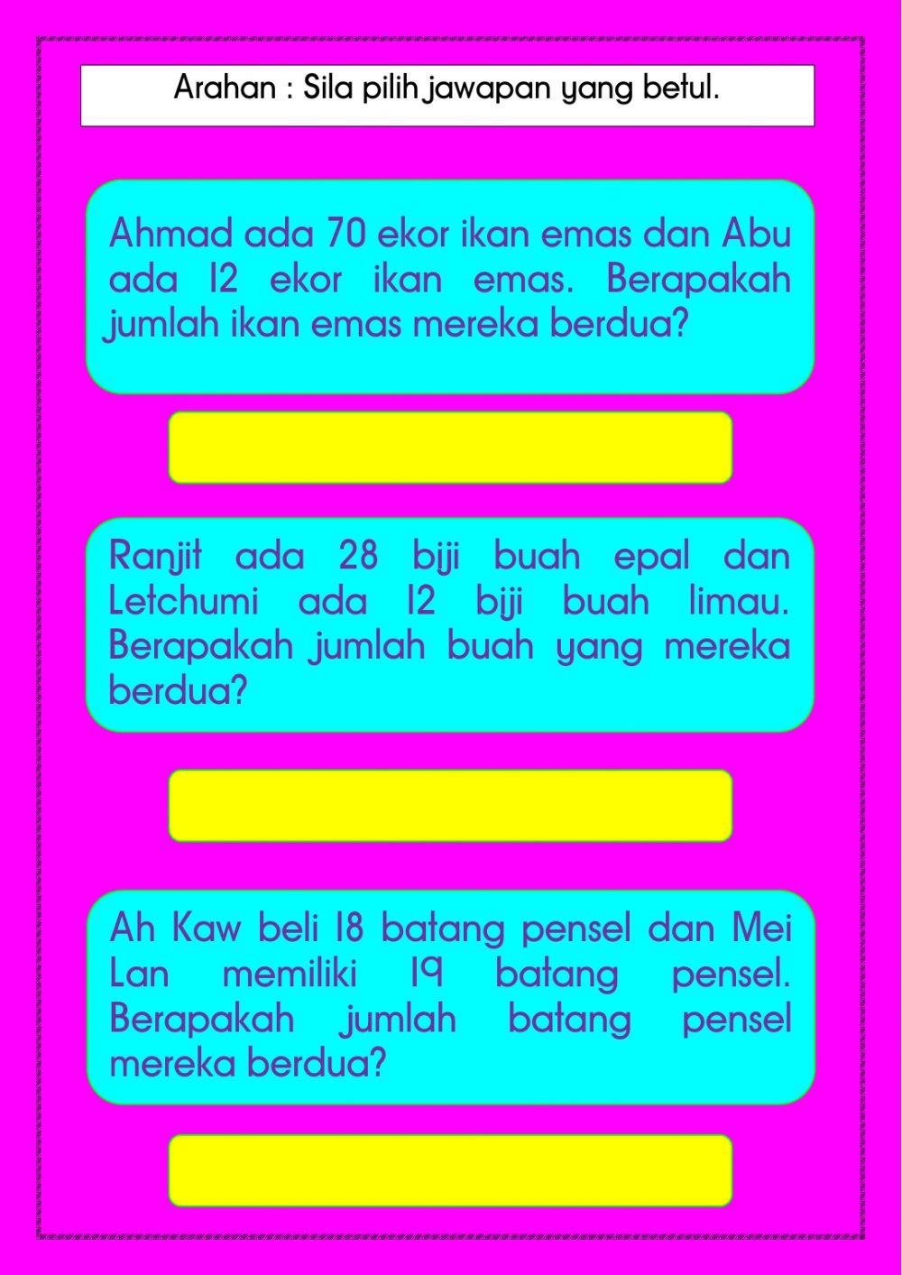 Penyelesaian Masalah Tambah dalam Lingkungan 100