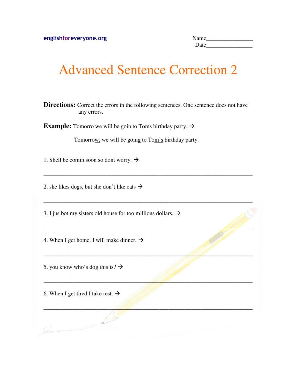 Error Correction Sentences worksheet Live Worksheets