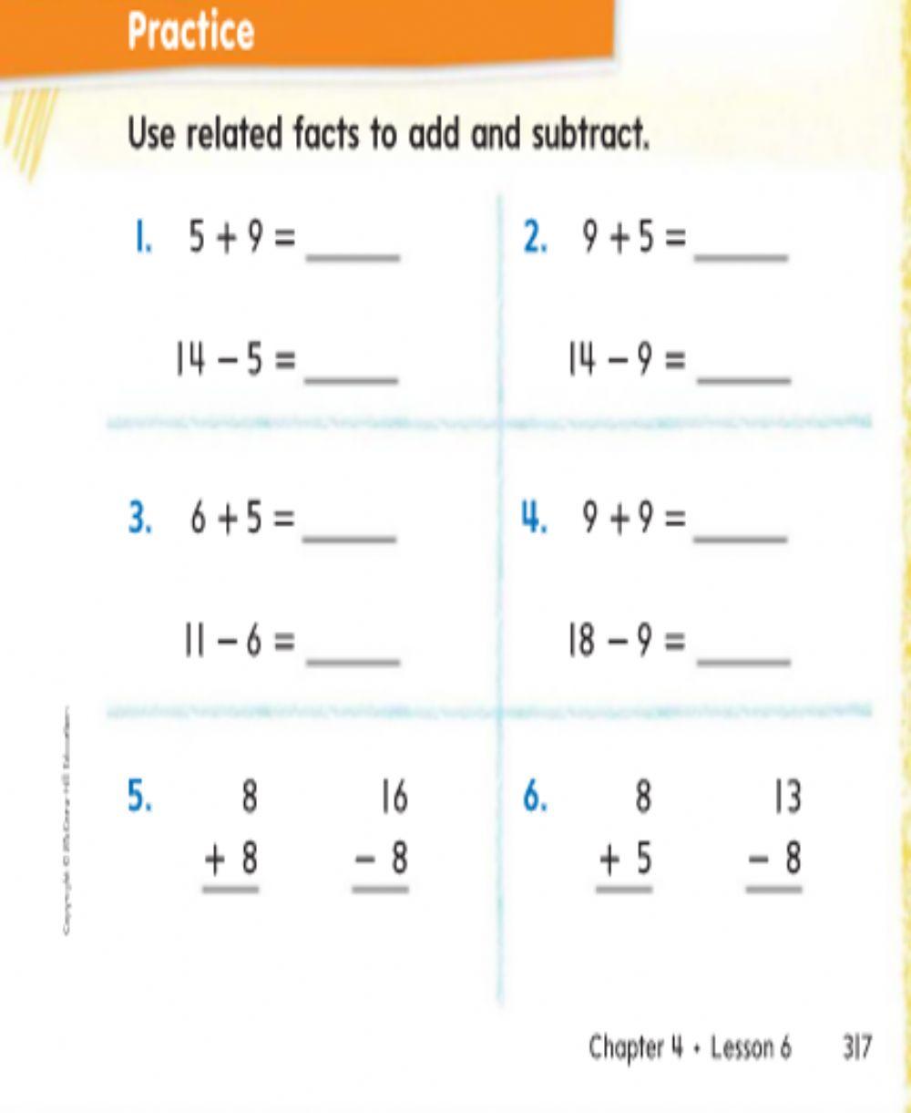 Related addition to subtraction fact