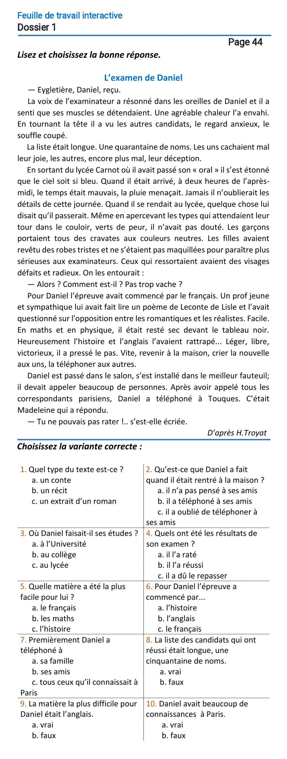 Le français-10 (повыш.)-Dossier 1-Page 44 Le français-10 (повыш.)-Dossier 1-Page 44