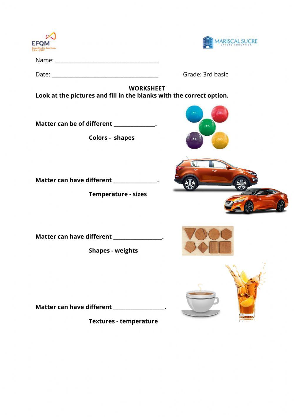Matter Review interactive worksheet | Live Worksheets