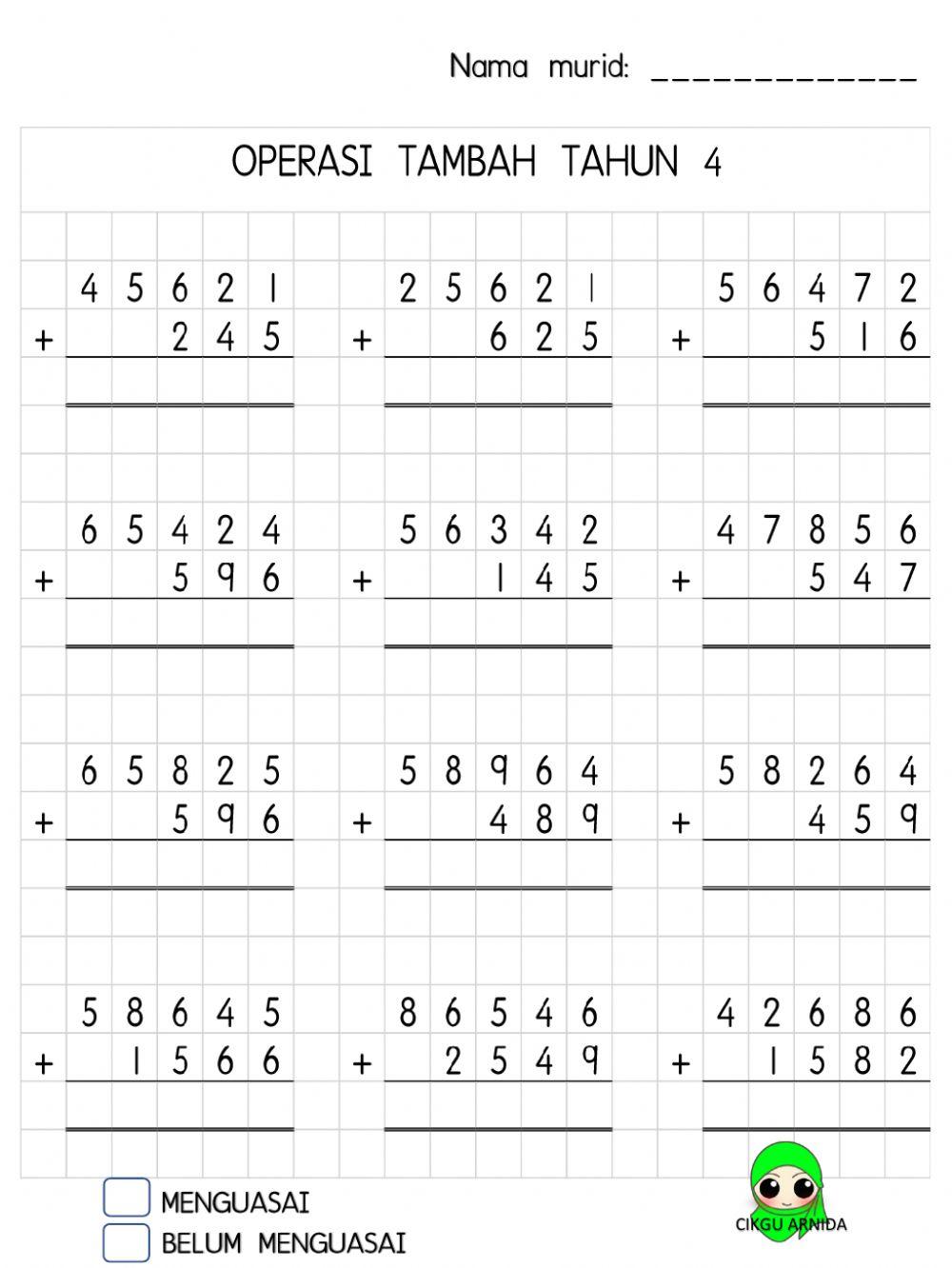 Operasi tambah 5 DIGIT