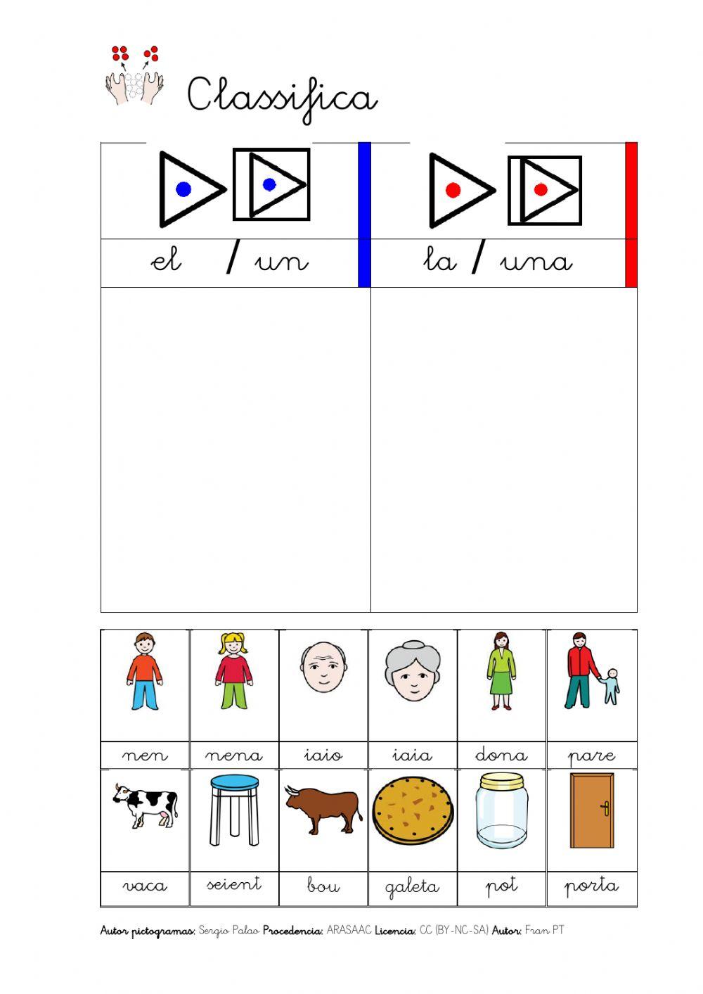 Classificar substantius segons el gènere de l'article. 2