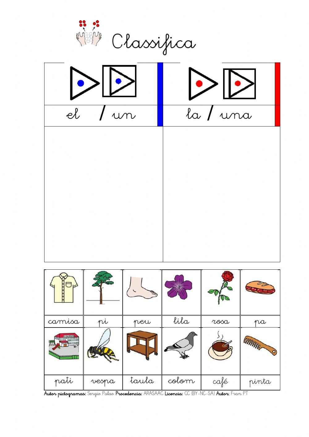 Classificar substantius segons el gènere de l'article. 2