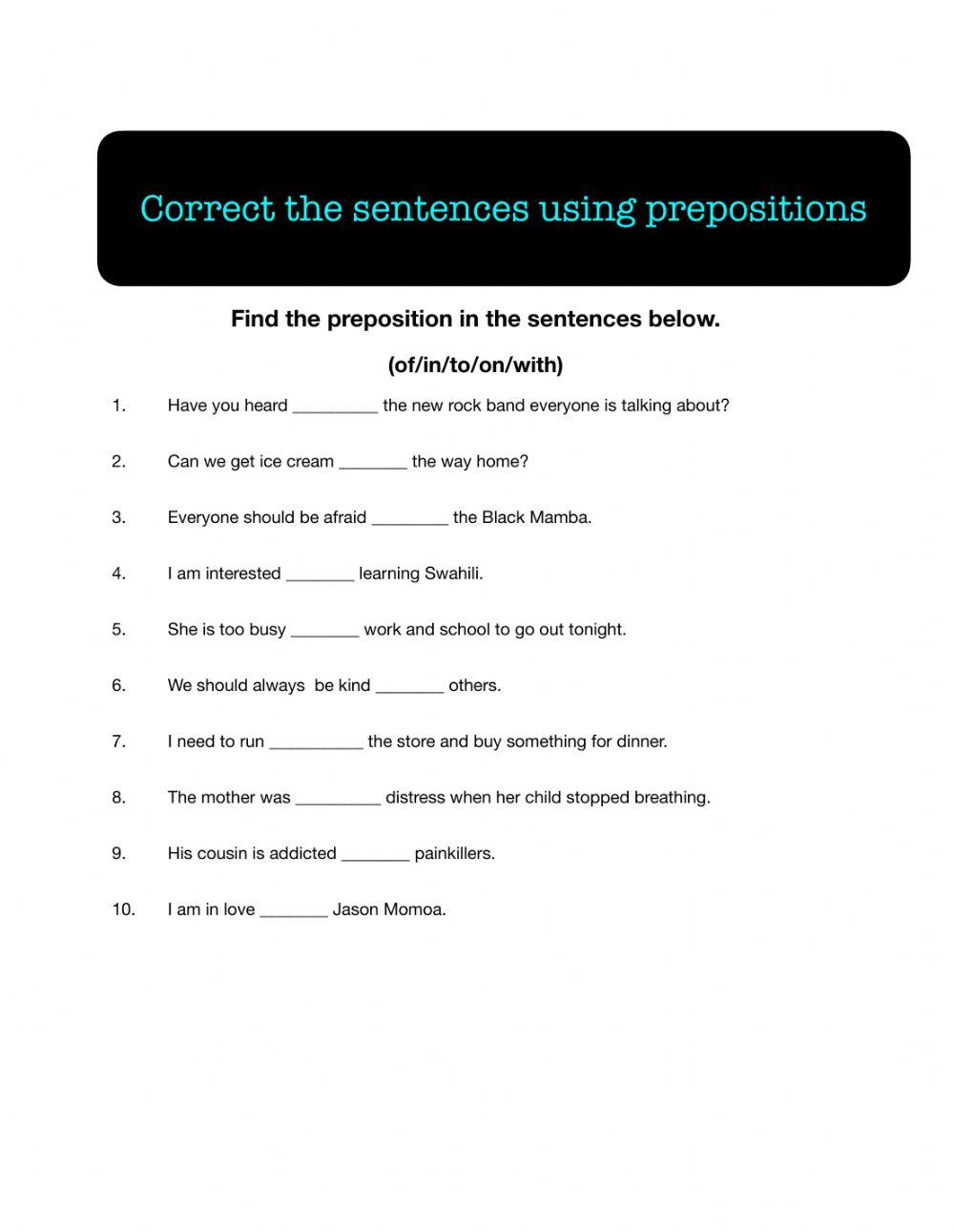 Preposition Practice
