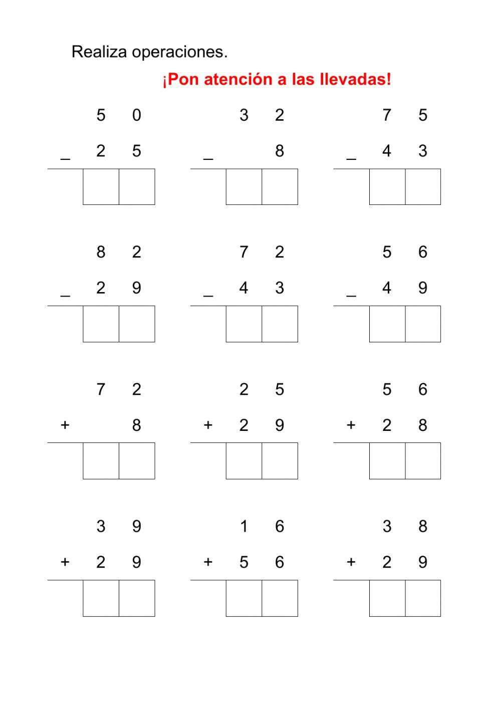 Restas y sumas llevando 3