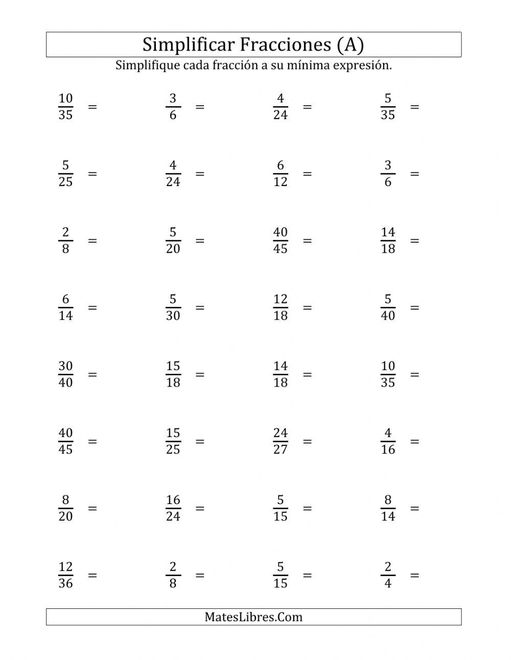 Simplificación de fracciónes