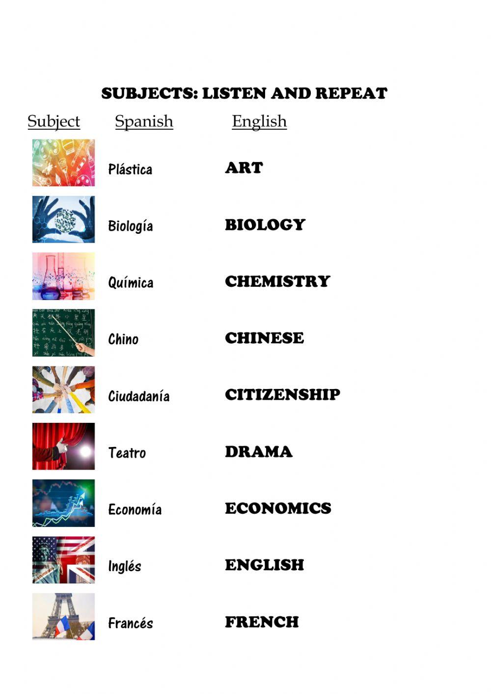 Subjects - Listen and repeat