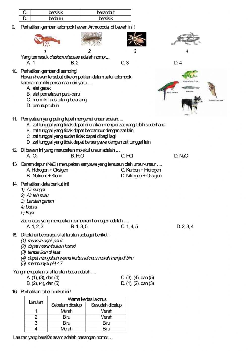 Latihan Soal IPA PAS Kelas 7 Smt Ganjil