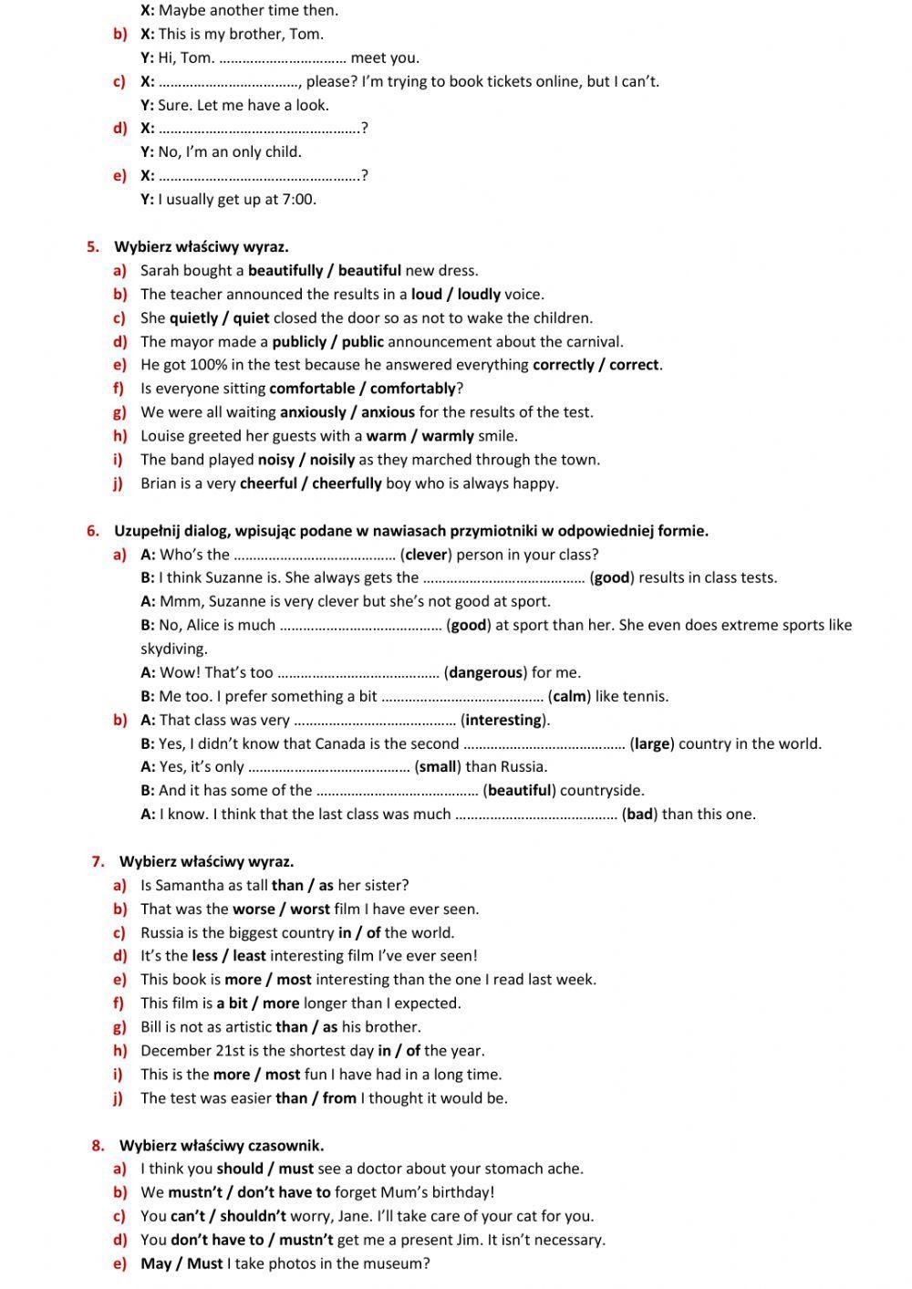 E8 U5 Życie towarzyskie Test