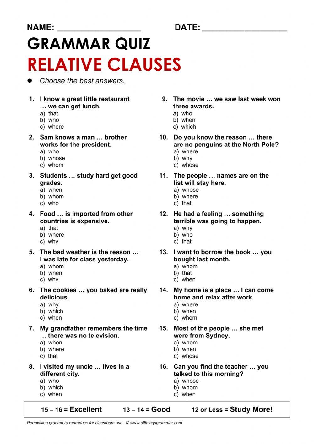 Relative clauses quiz