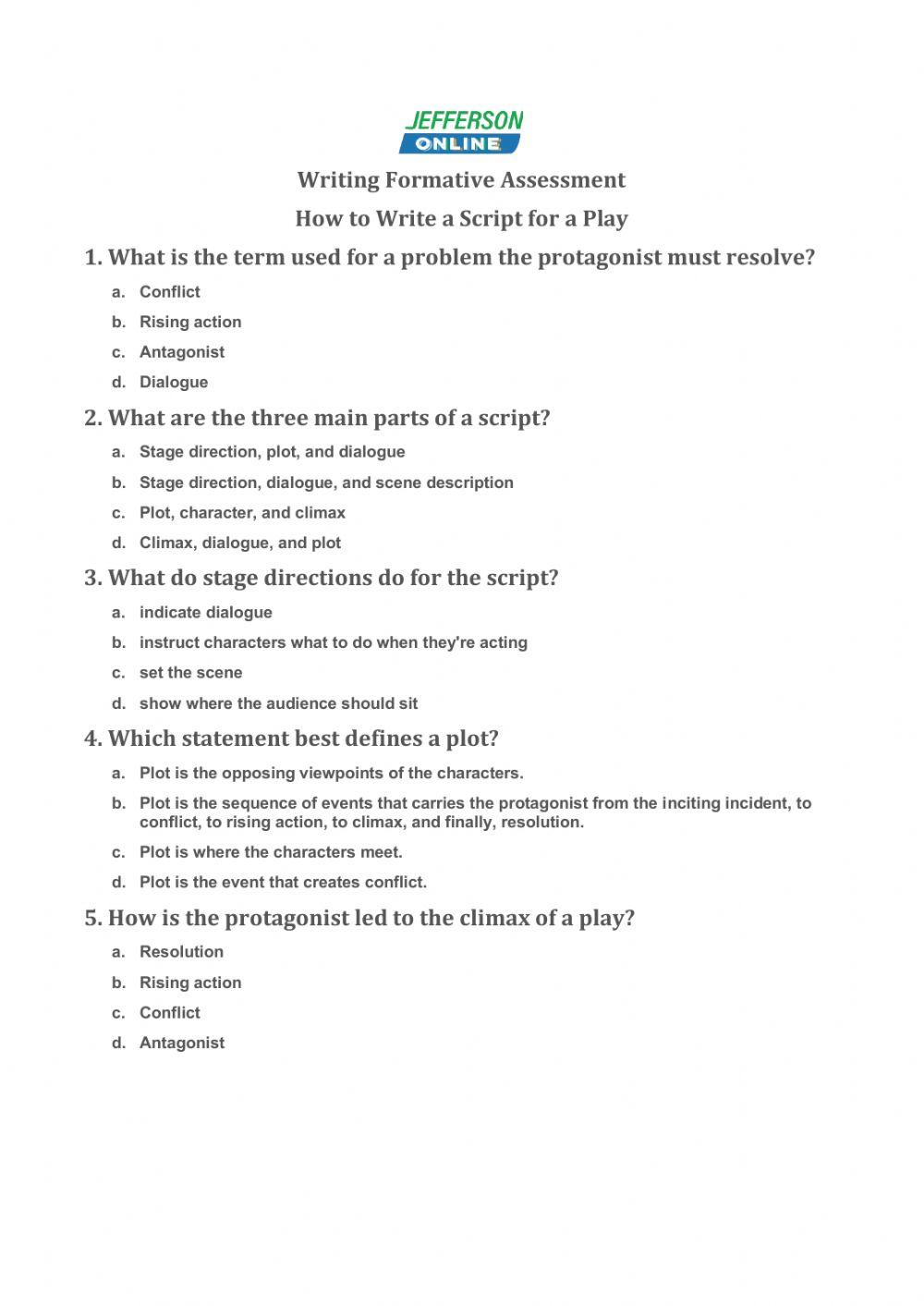 Writing a script online exercise for | Live Worksheets