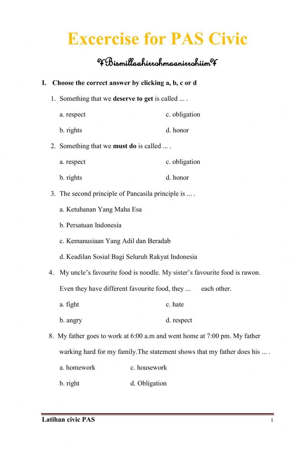 Exercise for PAS Civic