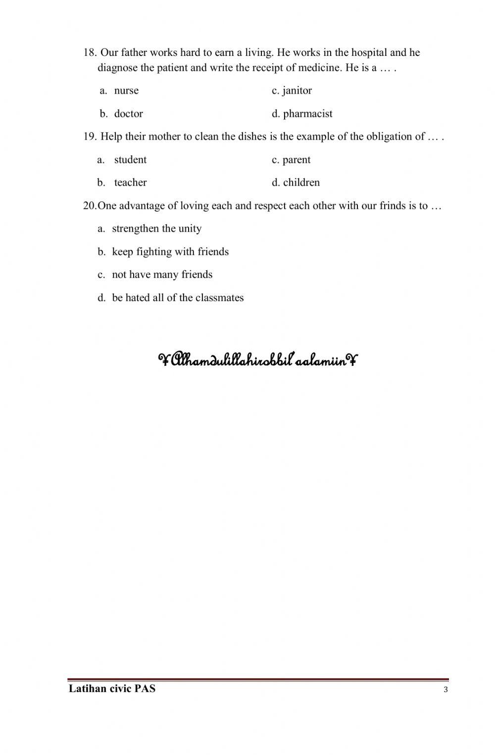 Exercise for PAS Civic