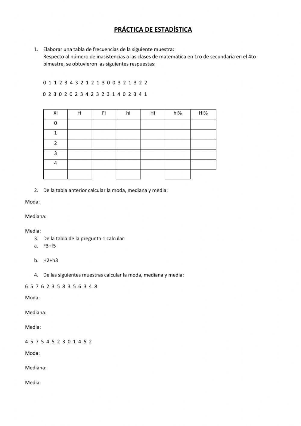 Tabla de frecuencias para datos no agrupados y medidas de centralización
