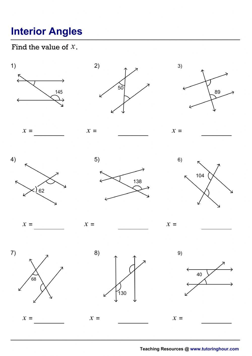 Co Interior And Alternate Angles Online Exercise For Live Worksheets